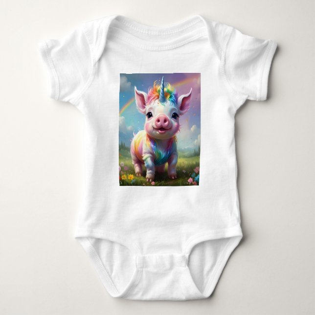 Body Para Bebê "Cascos Mágicos: O Rainbow Unicorn Pig" (Frente)