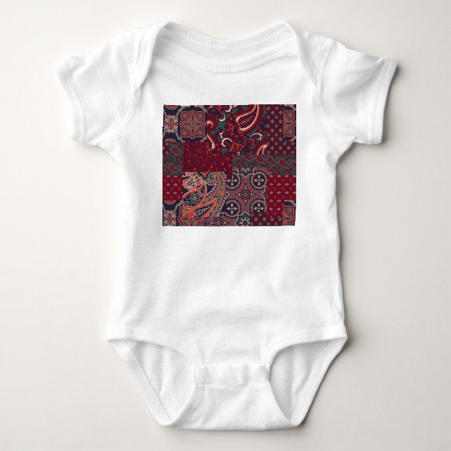 Body Para Bebê Cashmere Paisley Silk: Patchwork de Abstrato Vinta (Frente)