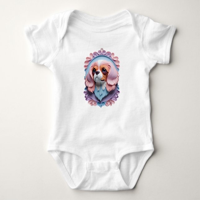 Body Para Bebê Cavalier King Charles Pastel Cutando Arte (Frente)