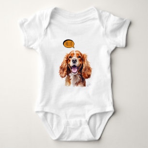 Body Para Bebê Cavalier King Charles Spaniel alegre em Aquarela