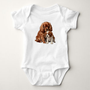 Body Para Bebê Cavalier Spaniel Ruby e seu cachorrinho Blenheim