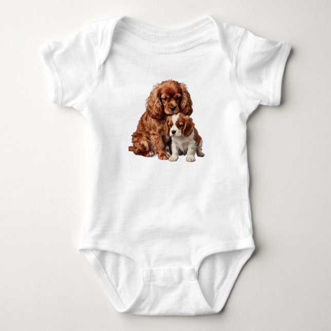 Body Para Bebê Cavalier Spaniel Ruby e seu cachorrinho Blenheim (Frente)