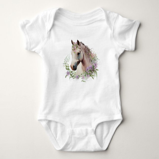 Body Para Bebê Cavalo Bonito com Coroa de Flores  (Frente)
