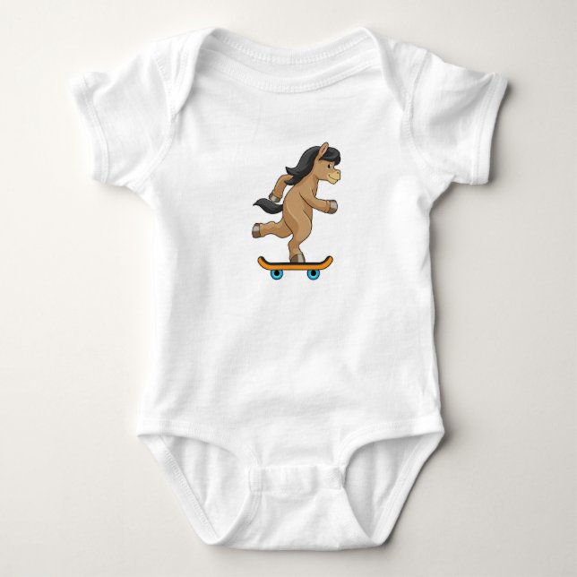 Body Para Bebê Cavalo como Skatista com Skate (Frente)