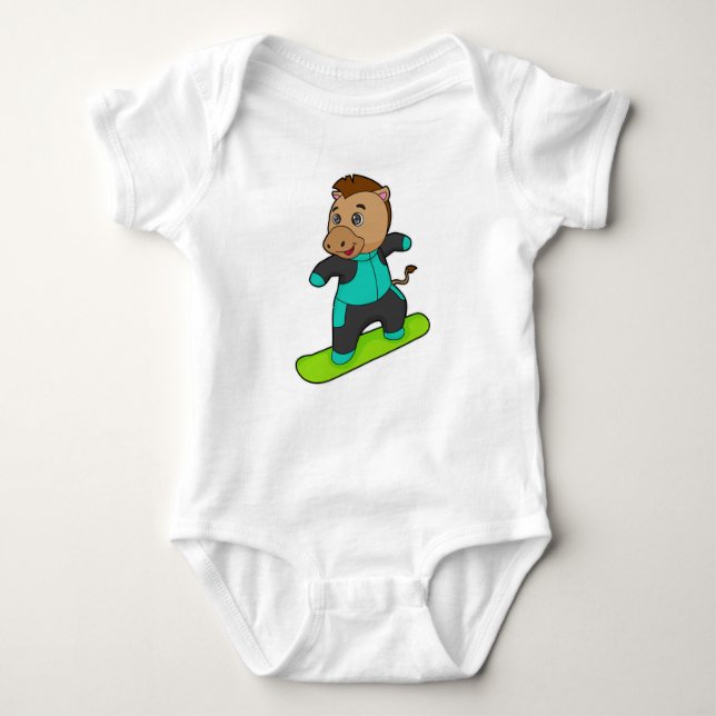 Body Para Bebê Cavalo como Snowboarder com Snowboard (Frente)