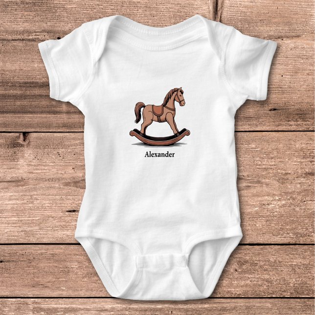 Body Para Bebê Cavalo de Pedra - Brinquedos de Madeira (Rocking Horse Baby Bodysuit)