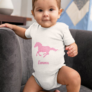 Body Para Bebê Cavalo-reluzente Rosa Menina Nome Animal