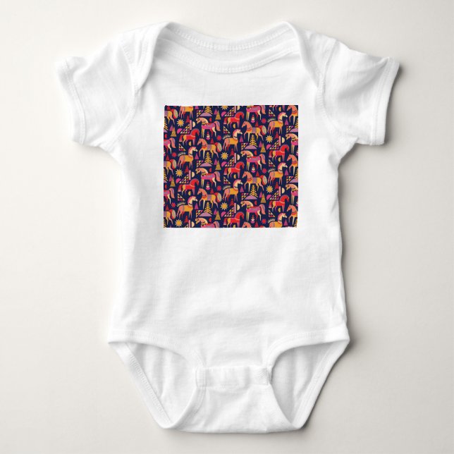 Body Para Bebê Cavalos escandinavos: Design decorativa sem costur (Frente)
