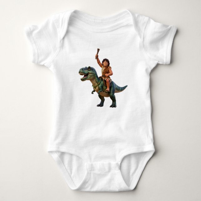 Body Para Bebê Caveman Riding Dinosaur Cartoon Image (Frente)