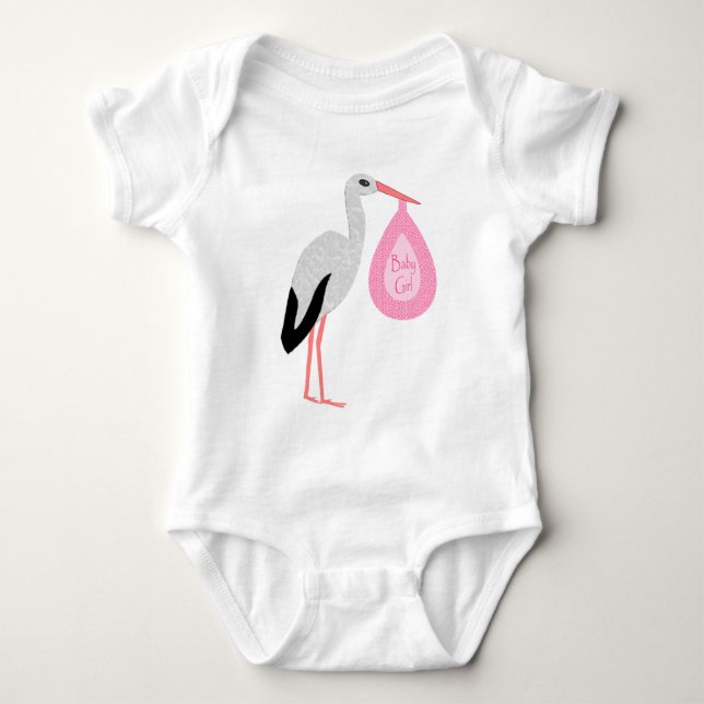 Body Para Bebê Cegonha de Bebê Menina Rosa Bonito (Frente)