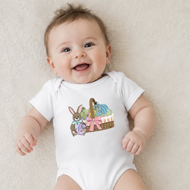 Body Para Bebê Cesta de Páscoa com Dragões de Fantasia Fofos e Ca (Criador carregado)