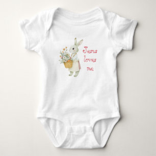 Body Para Bebê Cesto de Coelhinho Pastel da Bíblia Balões Florais