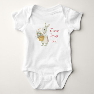 Body Para Bebê Cesto de Coelhinho Pastel da Bíblia Balões Florais