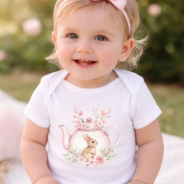 Body Para Bebê Chá de Bebê Floral com Bunny Rabbit em Aquarela (Criador carregado)