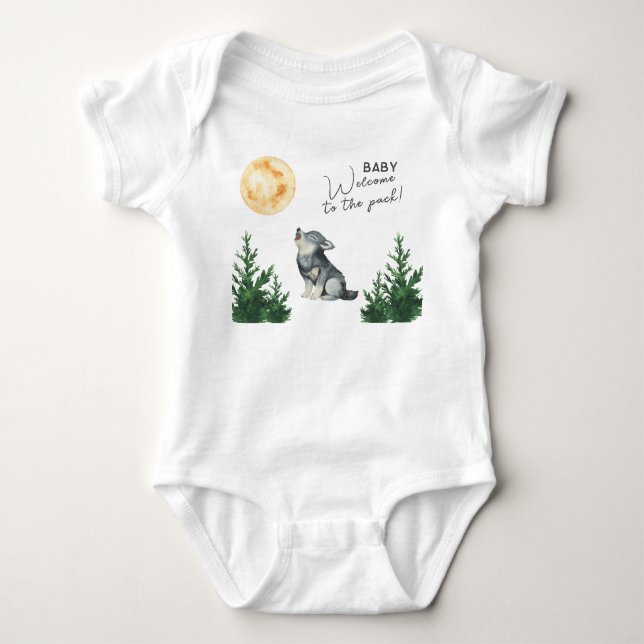Body Para Bebê Chá de Bebê Lobo em Aquarela  (Frente)
