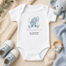 Body Para Bebê Chá de Bebê Menino Azul Elefante Adorável
