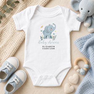 Body Para Bebê Chá de Bebê Menino Azul Elefante Adorável