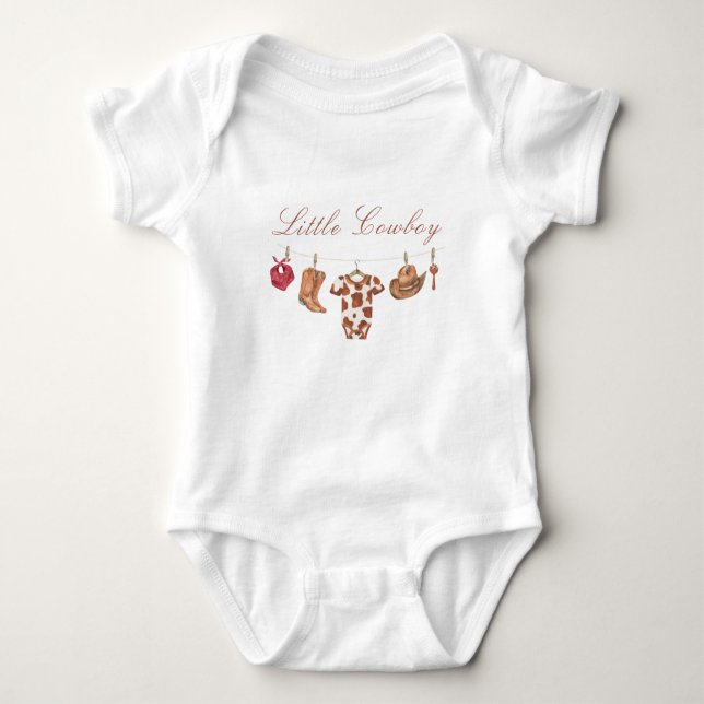 Body Para Bebê Chá de Bebê Rodeio Western Cowboy em Aquarela (Frente)