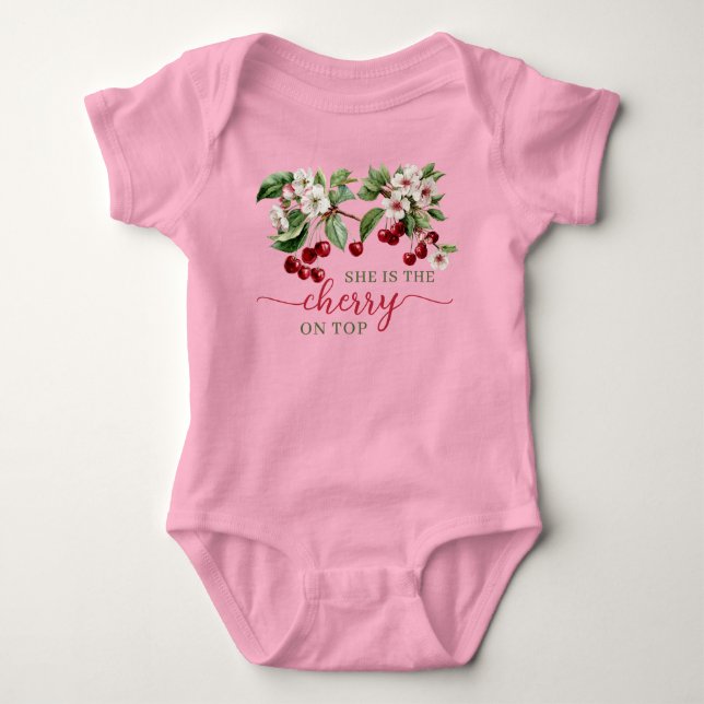Body Para Bebê Chá de bebê tema Xadrez de Verão Cereja (Frente)
