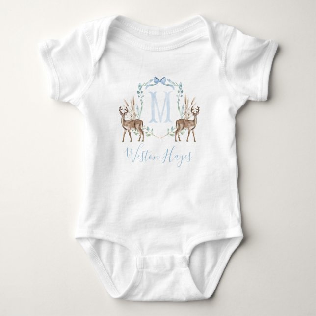 Body Para Bebê Chá de fraldas Preppy Southern Blue Deer Boy (Frente)