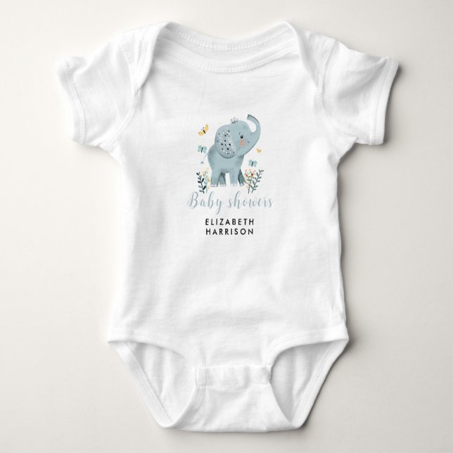 Body Para Bebê Chá Elefante Azul Bebê Adorável (Frente)
