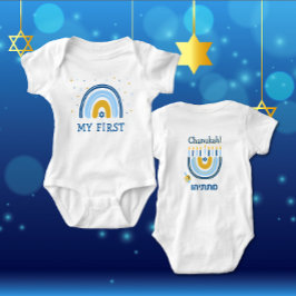 Body Para Bebê Chanukah Cute Personalizado HEBREW Menorah Rainbow