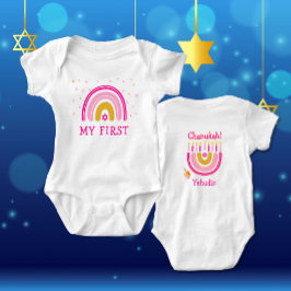 Body Para Bebê Chanukah Cute Personalizou Menorah Rainbow