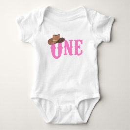 Body Para Bebê Chapéu de Cowgirl Rosa Tema de Aniversário de 1 An