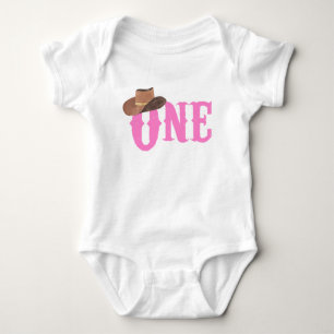 Body Para Bebê Chapéu de Cowgirl Rosa Tema de Aniversário de UM 1