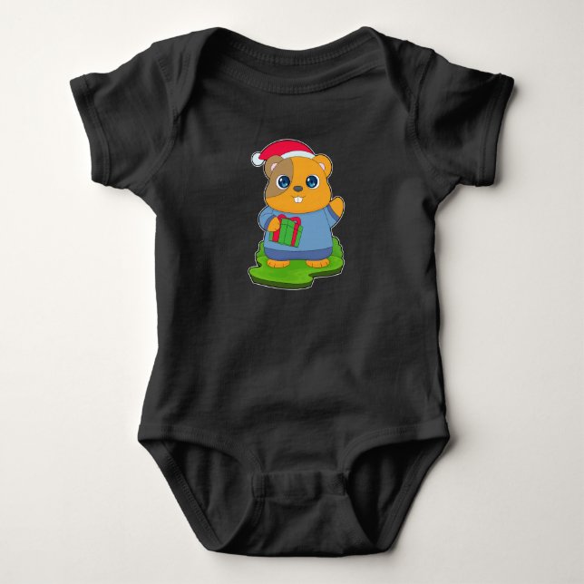 Body Para Bebê Chapéu de Papai Noel de Natal de hamster (Frente)