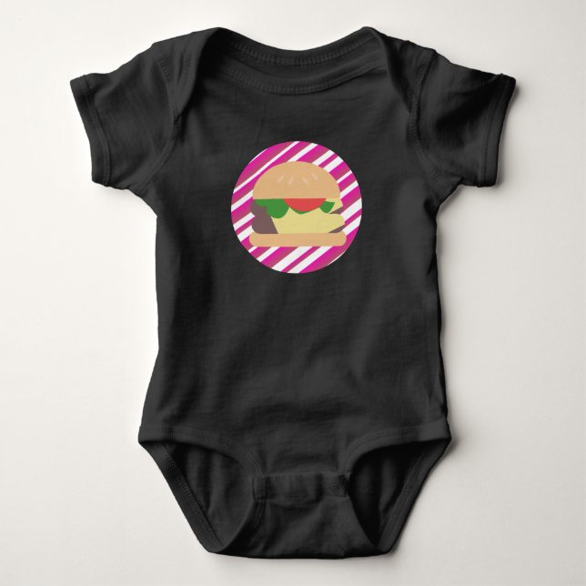 Body Para Bebê Cheeseburger Rosa Quente Listras Ombre (Frente)