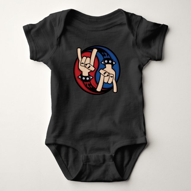 Body Para Bebê Chifres de Diabo Rock and Roll Yin Yang (Frente)