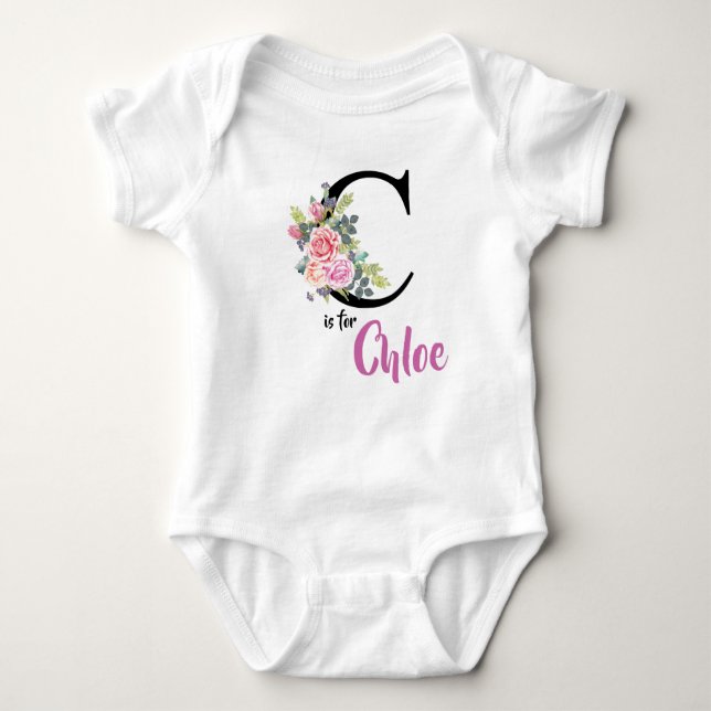 Body Para Bebê Chloe Name Baby Outfit - Letra C Romper Floral (Frente)