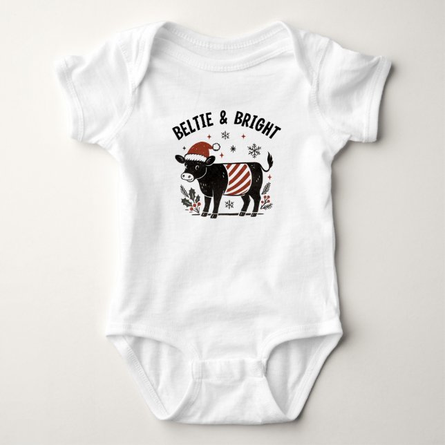 Body Para Bebê Christmas Baby Beltie Farmer Belted Galloway Cow (Frente)