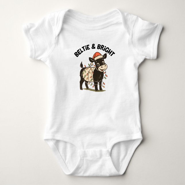 Body Para Bebê Christmas Baby Beltie Farmer Belted Galloway Cow (Frente)