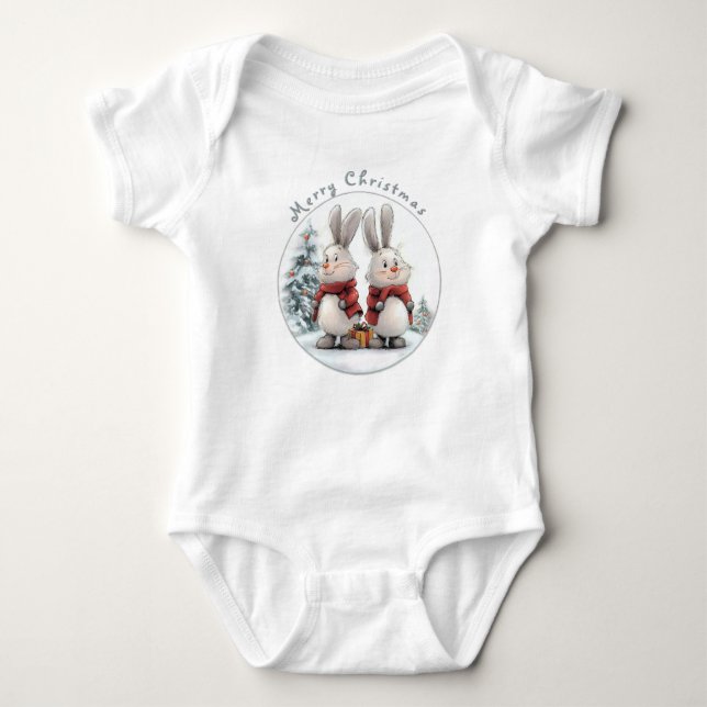 Body Para Bebê Christmas Bunny and gift, personalized (Frente)