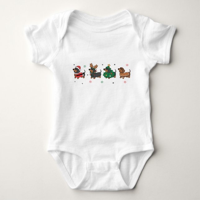 Body Para Bebê Christmas Dachshund Dogs Cute Holiday Sausage Dog  (Frente)