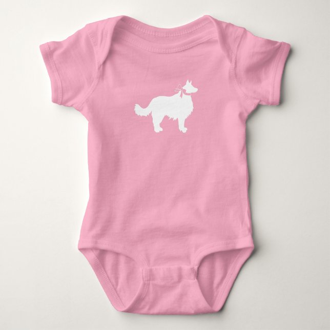 Body Para Bebê Chuva de Bebê Cachorro Border Collie Menina Rosa (Frente)