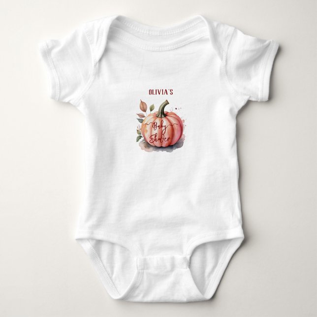 Body Para Bebê Chuva de Bebê Menina Boho Aquarela Abóbora Rosa (Frente)