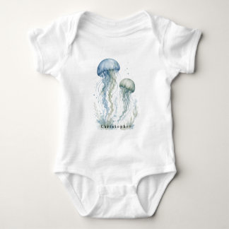 Body Para Bebê Chuva de Bebê Menino com Água-Viva Azul Empoeirada