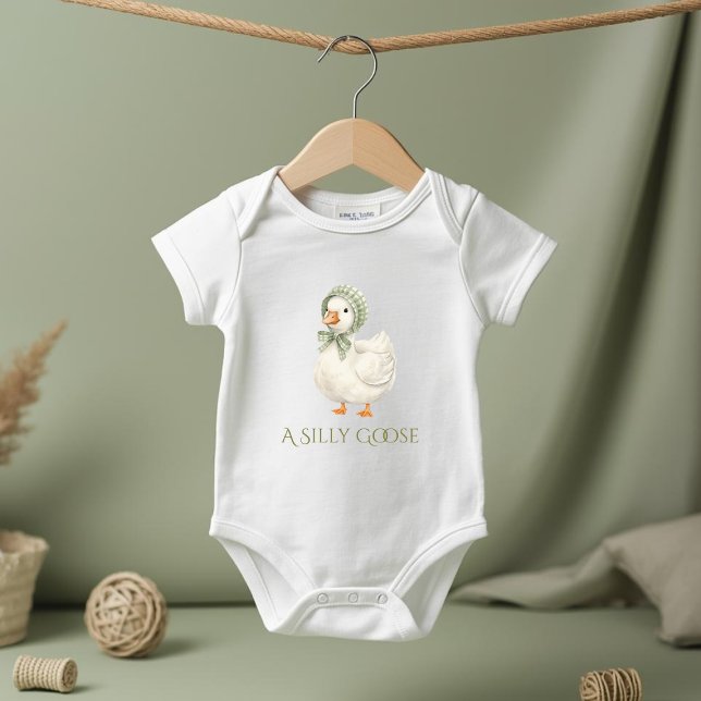 Body Para Bebê Chuva de Bebê Silly Goose Daisy Verde Sage Neutro (Criador carregado)