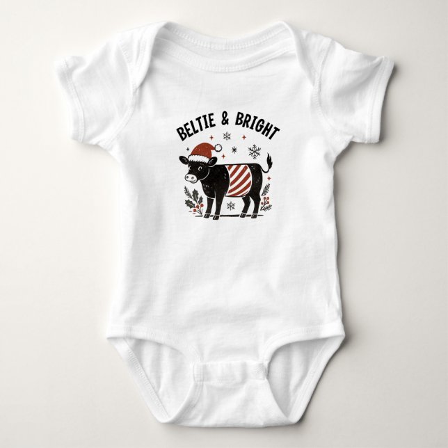 Body Para Bebê Cinto de Natal Vaca Belted Galloway Beltie Farmer (Frente)