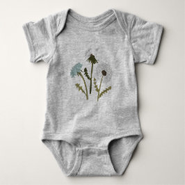 Body Para Bebê Cinza Dandelion Cuja Flor Azul É Feita