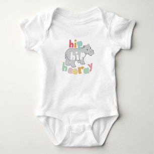 Body Para Bebê Cinza Hip Hip Hooray Desenho Hippo