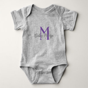 Body Para Bebê cinza monograma bebê nome unisex personaliza mínim