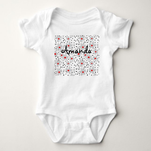 Body Para Bebê cinzas com flores vermelhas no retrato branco de f (Frente)