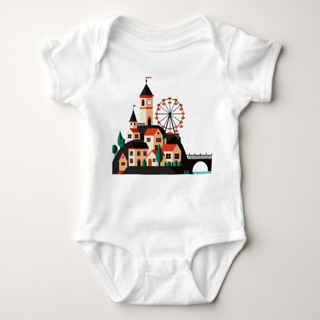 Body Para Bebê Cityscape with Ferris wheel Baby Bodysuit (Frente)