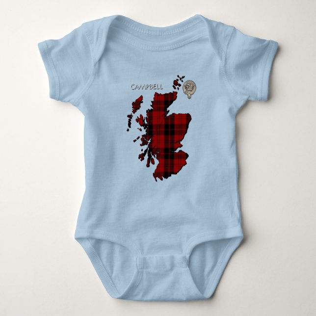 Body Para Bebê Clan Campbell Crest & Armaddie Tartan Mapa (Frente)