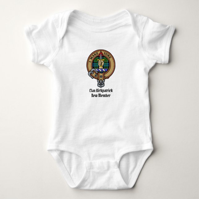 Body Para Bebê Clan Kirkpatrick Crest sobre Tartan (Frente)