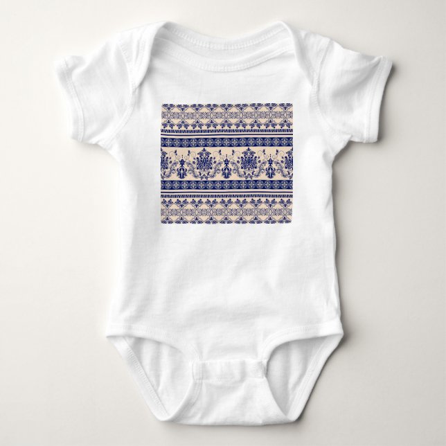 Body Para Bebê Clássico Damask: Papel de parede sem soldadura Orn (Frente)